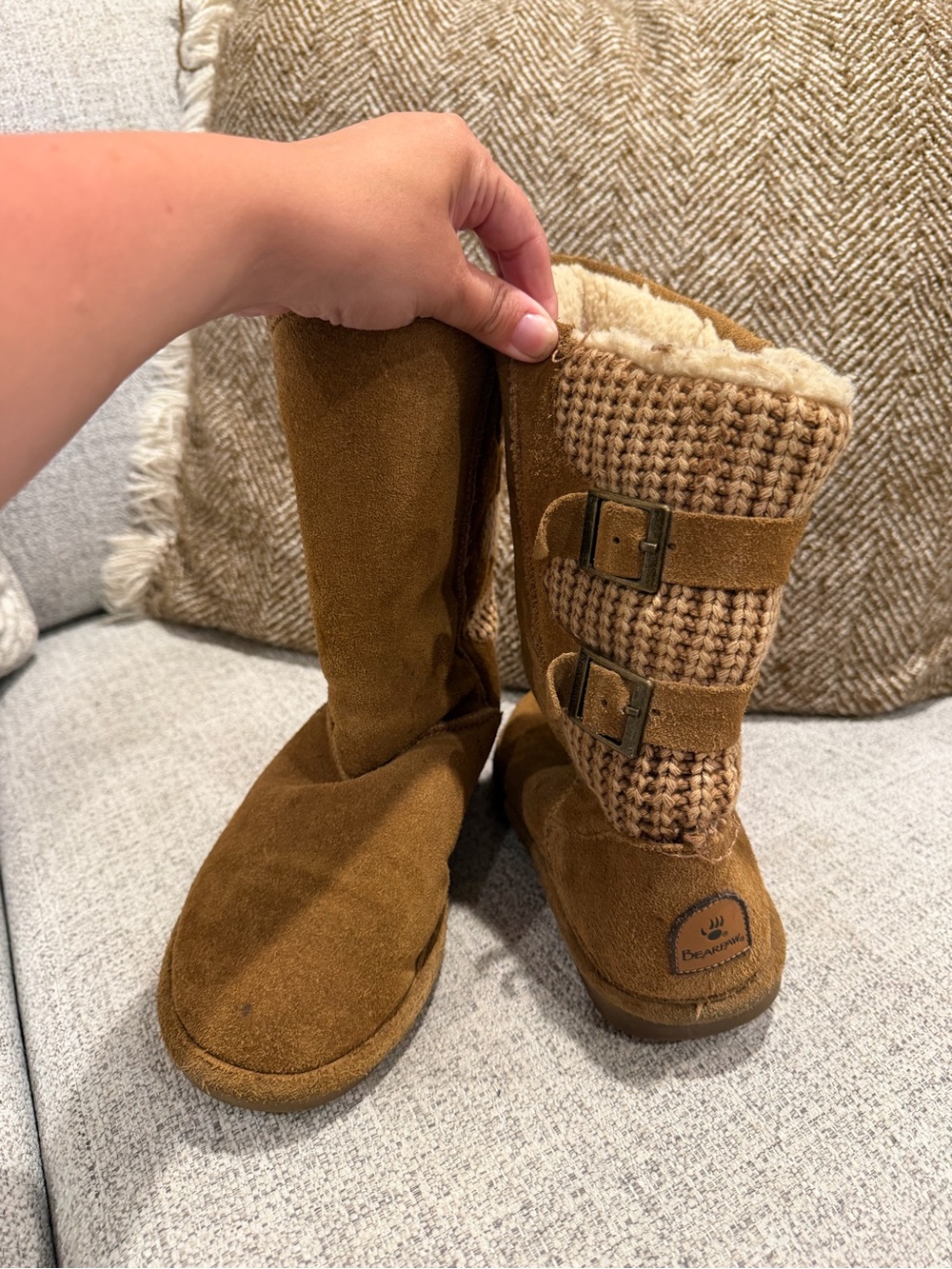 Bear paw Brown Suede-Look Knit Boot